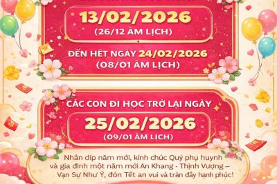 THÔNG BÁO (V/v nghỉ Tết Nguyên đán của trẻ)